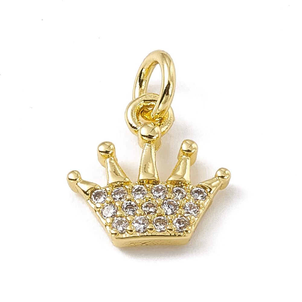 7891 10pcs Cubic Zirconia Crown Charm - 18K Gold Plated Princess Tiara